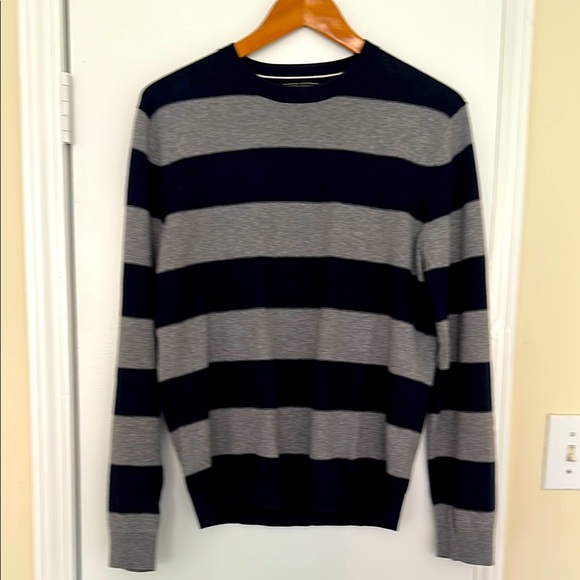 Banana Republic men's cotton cashmere striped sweater - gray / navy - Picture 1 of 5